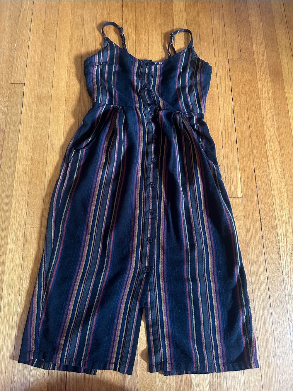 RVCA Medway Black Multi Striped Button-Up Midi Dress, Size XS - Picture 2 of 8